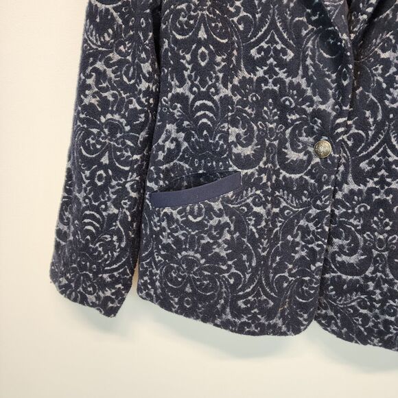 Cabi Filigree Jacquard Blazer Coat Size 12 Blue Wool Blend Lined Darted Waist - Picture 8 of 16